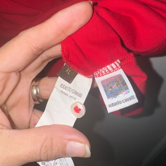 ROBERTO CAVALLI Men's Red Polo Shirt Embroidered Logo Size XL - Picture 4 of 6
